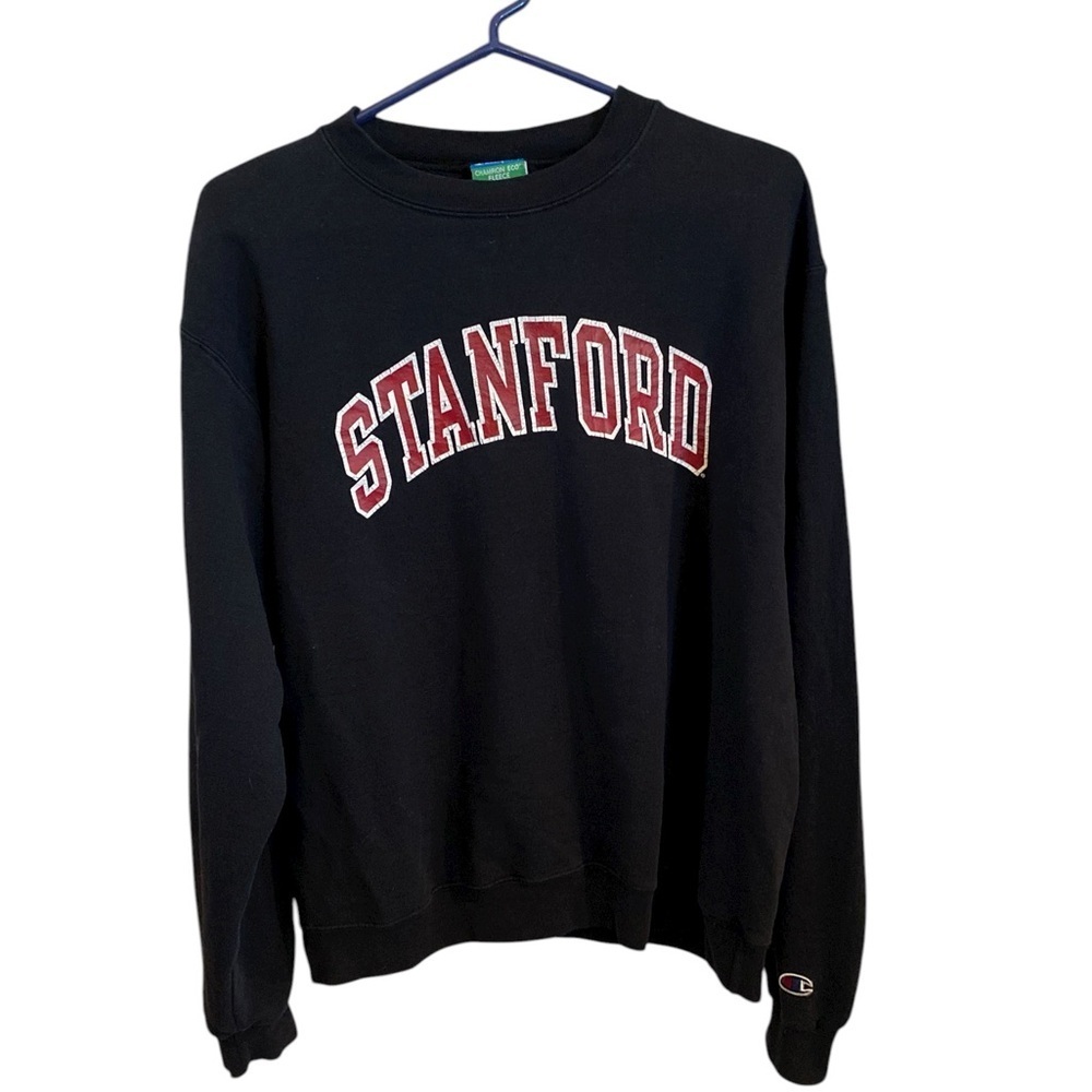 Champion Black Red Stanford Crewneck Sweater College Sweatshirt Pullover